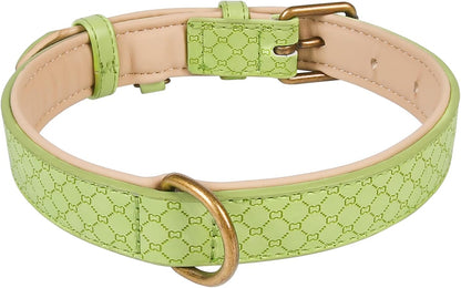 Basic Classic Luxury Padded Leather Dog Collar - Rust Proof Brass Strong Leather Collar Heavy Duty Alloy Hardware Best for Small, Medium, Large Dogs