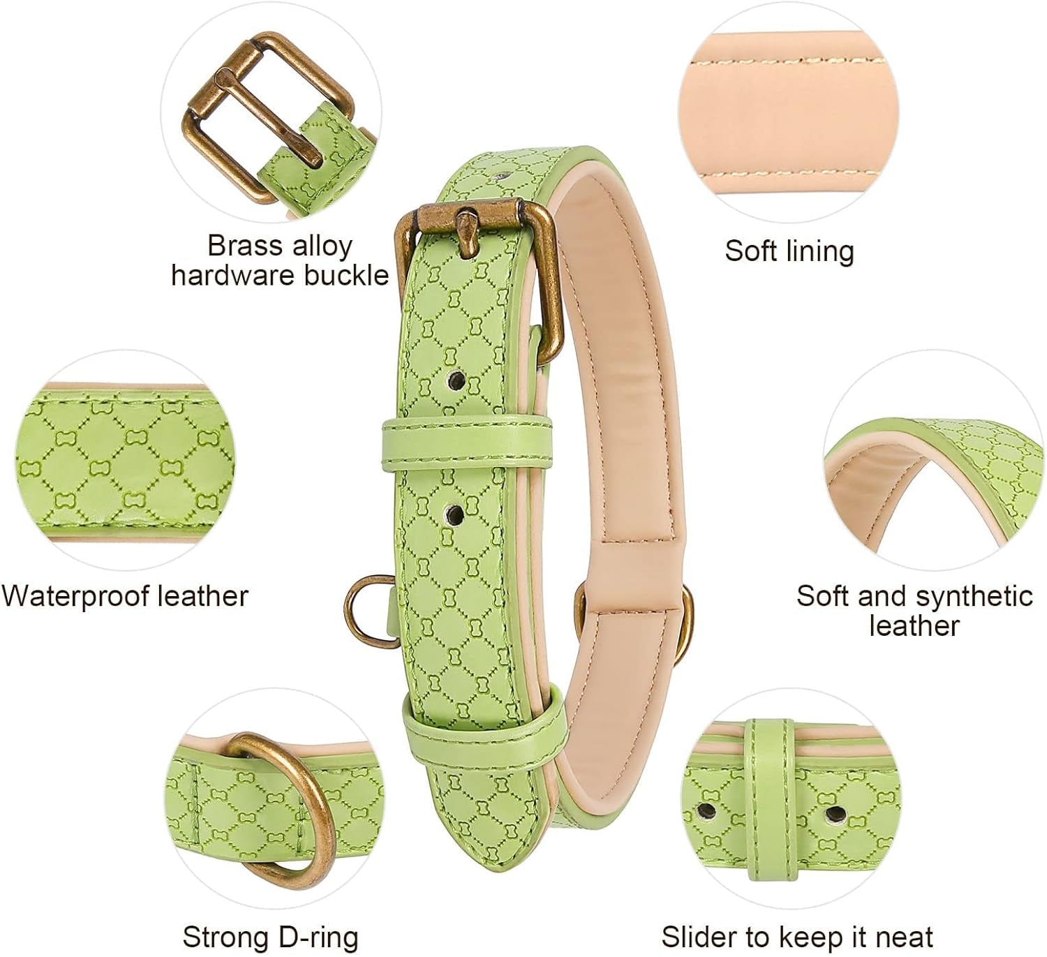 Basic Classic Luxury Padded Leather Dog Collar - Rust Proof Brass Strong Leather Collar Heavy Duty Alloy Hardware Best for Small, Medium, Large Dogs